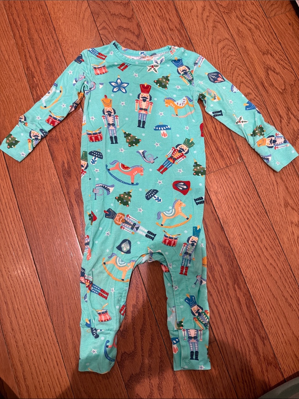 Posh Peanut Mint Green Nutcracker Print Kids One-Piece Footie